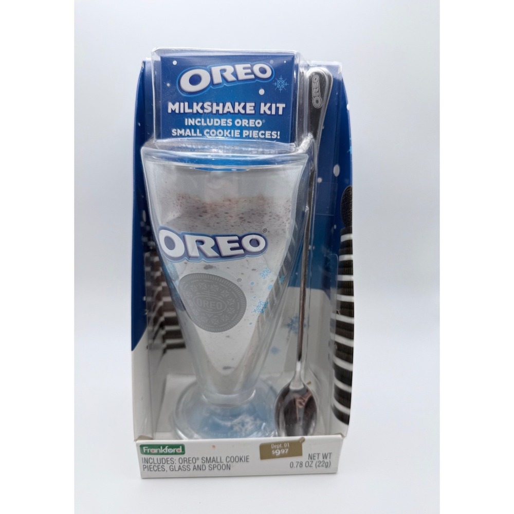 Oreo Milkshake Kit Frankford Glass Spoon and Cookie Pieces Collectors Gift Set